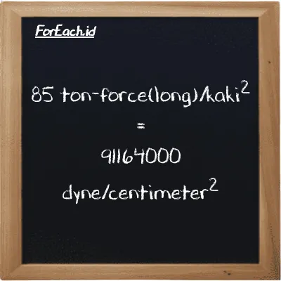 85 ton-force(long)/kaki<sup>2</sup> setara dengan 91164000 dyne/centimeter<sup>2</sup> (85 LT f/ft<sup>2</sup> setara dengan 91164000 dyn/cm<sup>2</sup>)